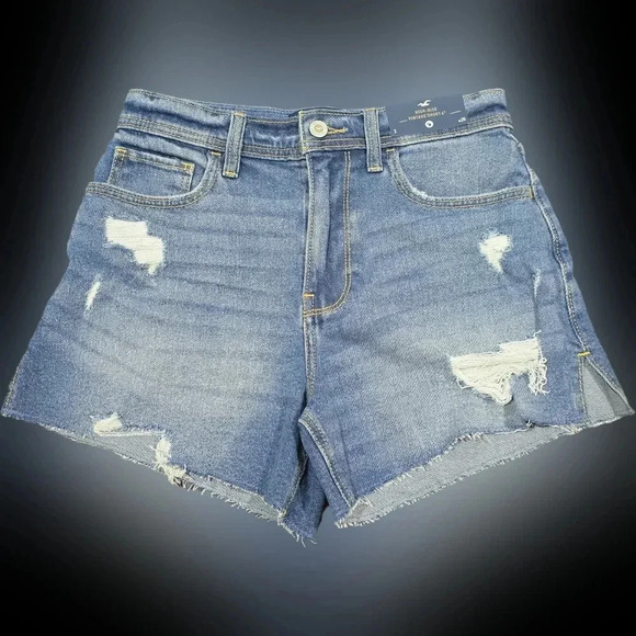 Hollister High-Waisted Distressed Denim Shorts with Sunflower Patch w26 - Picture 7 of 13